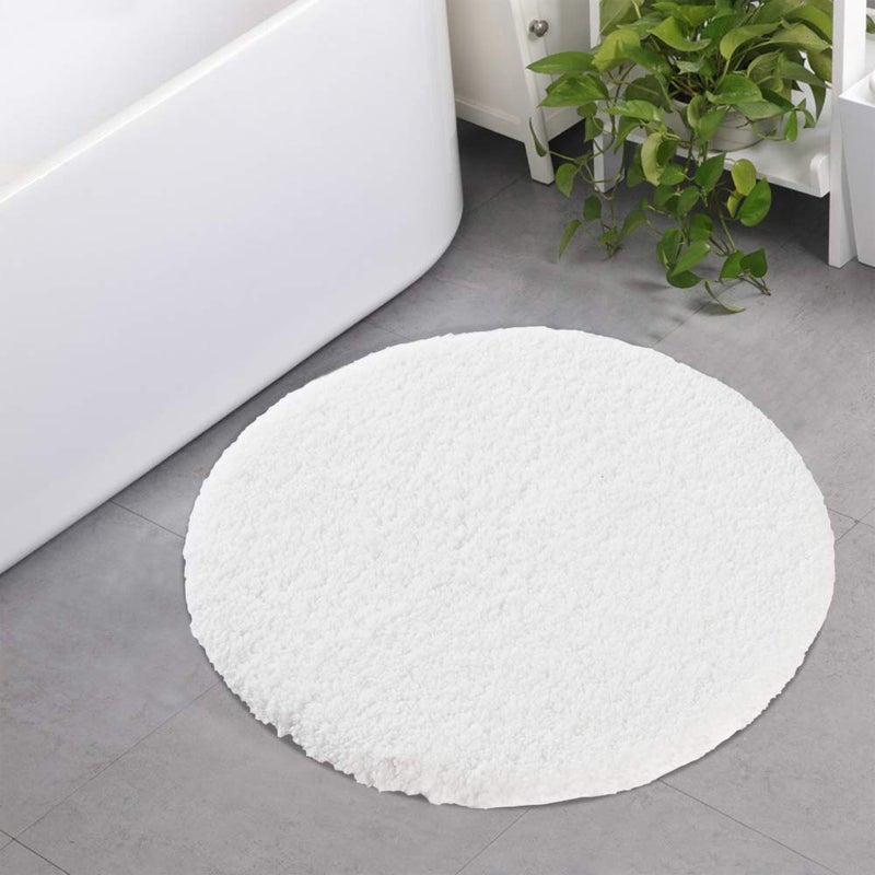 Seavish Luxury White Bath Rug, 2ft Shaggy Round Bathroom Rug,Non Slip Efficient Water Absorbent Machine Washable Tufted Circle Bath Mat Microfiber Soft Thick Plush Circular Rug Floor Carpet - Image 1
